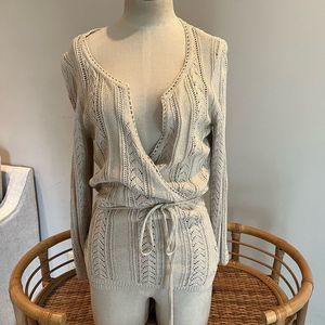 Ann taylor women’s medium long sleeve cream knit crotchet wrap blouse top